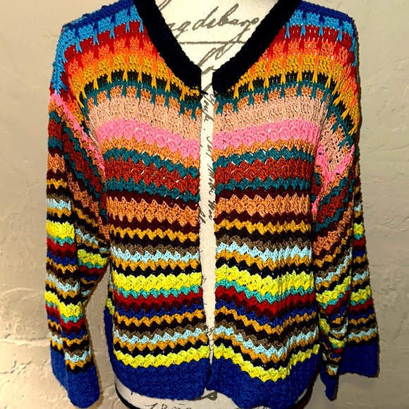 HP🎉🌈RARE Anthropologie Moth Rainbow Crochet Knit Cardigan - Picture 4 of 7